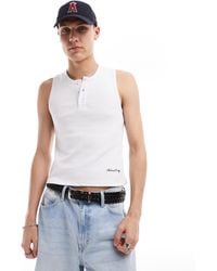 Reclaimed (vintage) - Ribbed Tank Vest With Henley Detail - Lyst