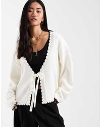 Miss Selfridge - Tie Detail Blanket Stitch Cardigan - Lyst