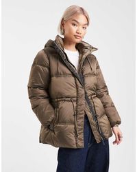 French Connection - High Neck Hooded Puffer Jacket With Drawstring Waist - Lyst