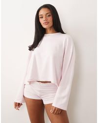 ASOS - Soft Jersey Long Sleeve Crew Neck Pyjama Top With Floral Trim - Lyst
