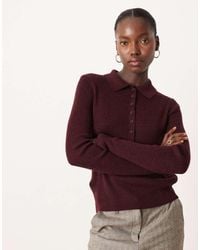 Mango - Wool Mix Long Sleeve Knitted Polo Top - Lyst