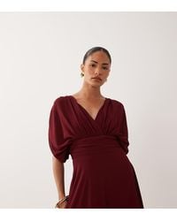 TFNC London - Tfnc Bridesmaid Petite Chiffon V-neck Draped Sleeve Pleated Maxi Dress - Lyst
