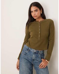 ASOS - Henley Van Dikke Stof Met Wafelstructuur Met Raglanmouwen - Lyst