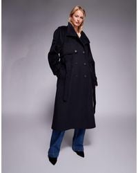ASOS - Asos Design Tall Brushed Longline Funnel Neck Trench Coat - Lyst