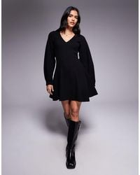 ASOS - Supersoft V Neck Fit And Flare With Seam Detail Mini Dress - Lyst
