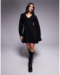ASOS - Supersoft V Neck Fit And Flare With Seam Detail Mini Dress - Lyst