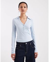 ASOS - Shrunken Rib Henley Long Sleeve Top With Collar - Lyst