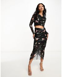 AllSaints - Tessa Co-ord Printed Mesh Midi Skirt - Lyst