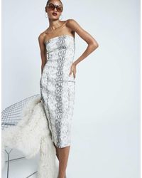River Island - Snake Print Bandeau Denim Midi Dress - Lyst