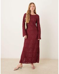 Ghospell - Robe longueur mollet au crochet à manches longues - bordeaux - Lyst