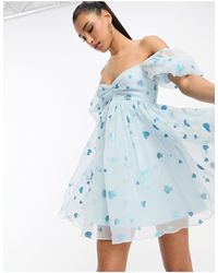 LACE & BEADS - Exclusive Babydoll Organza Mini Dress - Lyst