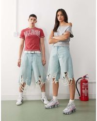 Weekday - Pantaloncini Di Jeans Super Oversize Lavaggio Con Abrasioni - Lyst
