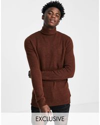 Reclaimed (vintage) Inspired Knitted Roll Neck Sweater - Brown