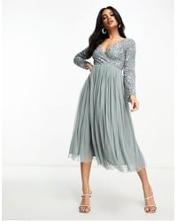 Beauut - Bridesmaid Wrap Front Midi Dress With Mutli Coloured Embroidery And Embellishment - Lyst