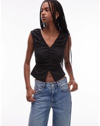 ASOS - V-neck Structured Ruched Top With Tie Back - Lyst