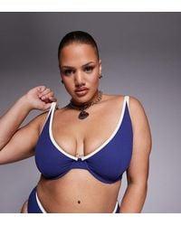 ASOS - Asos Design Curve Ronnie Ribbed Contrast Binding Marina Del Rey High Apex Plunge Underwire Bikini Top - Lyst