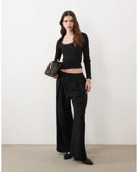 Miss Selfridge - Pointelle Square Neck Top - Lyst