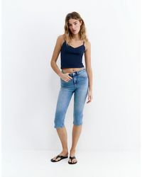 Pull&Bear - Pantaloni Capri A Vita Media Medio - Lyst