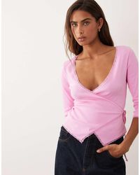 Miss Selfridge - 3/4 Sleeve Wrap Top - Lyst