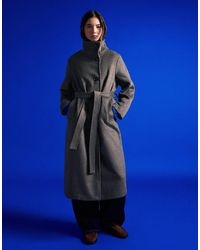 Bershka - Long Funnel Neck Coat With Belt - Lyst
