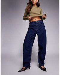 ASOS - Vaqueros Capri De Talle Alto Y Pernera Barrel Con Enjuagado De -Azul - Lyst