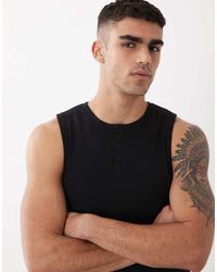 ASOS - Muscle Fit Tank With Henley Neck - Lyst