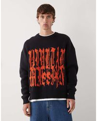 Weekday - Oversized Trui Met Rood Grafische Jacquard - Lyst