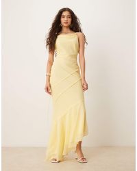 ASOS - Vestito Lungo Morbido Color Limone Con Scollo Ad Anello, Fascette Sottili Sul Retro E Cuciture A Vista - Lyst