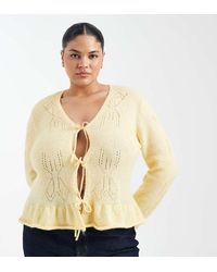 ONLY - Cárdigan Amarillo Pálido Con Lazada Delantera De Punto De - Lyst