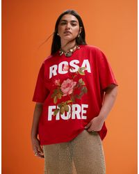 ASOS - Asos Design Curve Oversized T-shirt With Rosa Fiore Graphic - Lyst