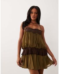 ASOS - Cami Mini Dress With Lace Detail And Ruffle Skirt - Lyst