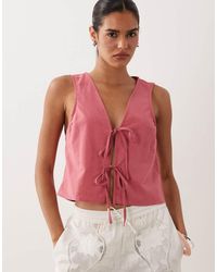 Miss Selfridge - Linen Blend Tie Front Top - Lyst