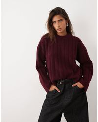 ASOS - Pull en maille côtelée coupe décontractée à col rond couleur prune - Lyst