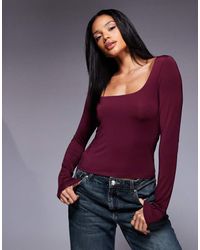 ASOS - Double Layer Long Sleeve Wide Square Neck Top - Lyst