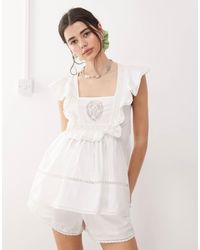 Reclaimed (vintage) - Western Smock Top With Angel Sleeves And Embroidery - Lyst