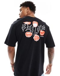 Only & Sons - T-shirt taglio comodo nera con stampa di labbra sul retro - Lyst