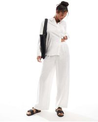 ONLY - Pantalones Blancos De Pernera Ancha De Mezcla De Lino De (Parte De Un Conjunto)-Gris - Lyst