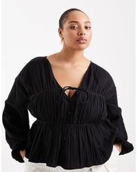 ASOS - Asos Design Curve Long Sleeve Smock Top With Button Front - Lyst