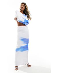 SIMMI - Falda larga blanca y azul con estampado posicional - Lyst