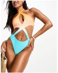 Candypants - Cut Out Cross Front Ombre Swimsuit - Lyst
