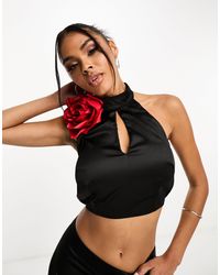In The Style - Exclusive Satin Halterneck Corsage Top Co-ord - Lyst