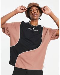 ASOS Asos Dark Future Oversized T-shirt With Curved Cut And Sew And Piping Details With Logo Print - Black
