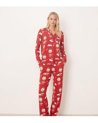 Chelsea Peers - Pyjamaset Van Polyester Met Lange Mouwen, Revers En Kerstpudding- En Ballonprint - Lyst