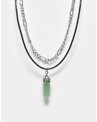 Reclaimed (vintage) - Collana A 2 Fili Color Argento Con Pietra Sintetica Verde - Lyst