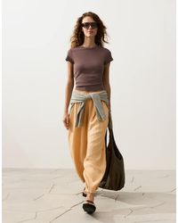 Oysho - 100% Linen Pleated Balloon Trousers - Lyst
