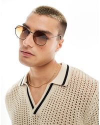 ASOS - Angled Round Metal Sunglasses With Smoke Gradient Lens - Lyst