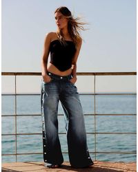 Bershka - Low-rise Straight-leg Jeans With Side Buttons - Lyst