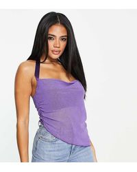 AsYou - Asymmetric Glitter Mesh Halter Neck Top - Lyst