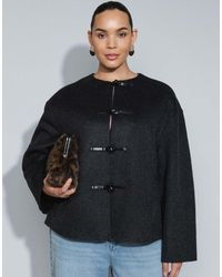 ASOS - Wool Blend Collarless Jacket With Frog Closure Trim - Lyst