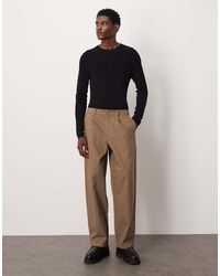 ASOS - Loose Straight Faux Suede Trousers With Pleats - Lyst